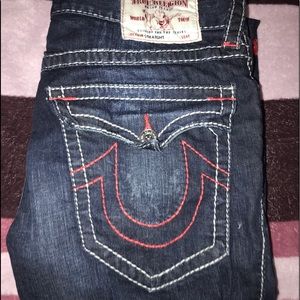 True Religion Straight Jeans Blue W/Red Stitching